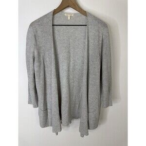 EILEEN FISHER Sweater M Organic Cotton Ribbed Cardigan Draped Open Front Gray